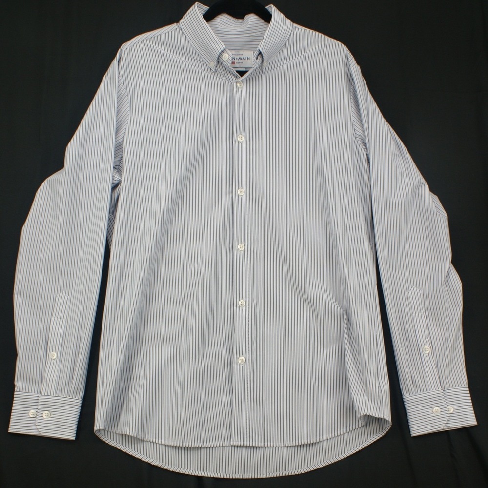 Mizzen + Main Mens Leeward Collection Blue White Striped Trim Fit Shirt Large